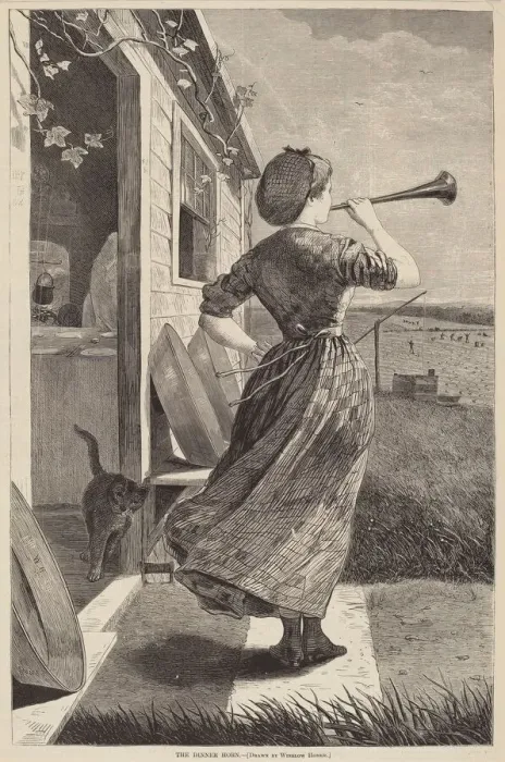 Framed Print : The Dinner Horn, 1870. Creator: Winslow Homer Framed Print : The Dinner Horn, 1870. Creator: Winslow Homer