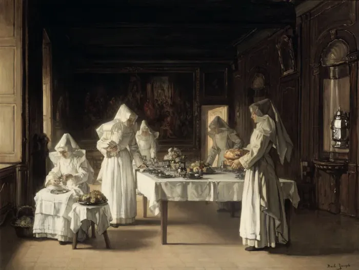 Framed Print : Dinner at the Hospice of Beaune, France, late 19th / early 20th century. Artist: Claude Joseph Bail Framed Print : Dinner at the Hospice of Beaune, France, late 19th / early 20th century. Artist: Claude Joseph Bail