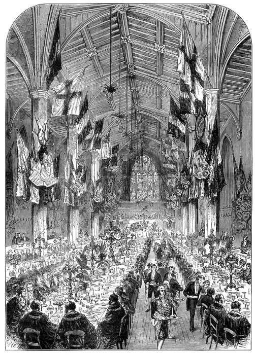 Framed Print : Dinner of the Lord Mayors and Mayors in the Guildhall at York, 1873. Creator: Unknown Framed Print : Dinner of the Lord Mayors and Mayors in the Guildhall at York, 1873. Creator: Unknown