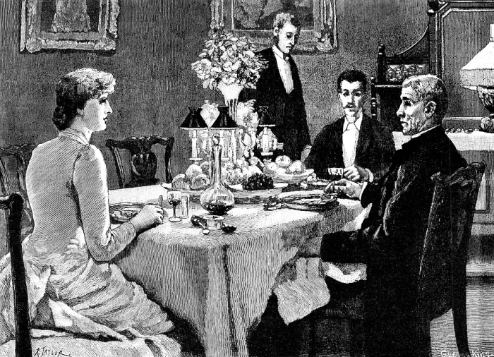 Framed Print : The dinner passed off without a hitch; the topic of conversation was chiefly Cambridge... 1883. Creator: R. Taylor Framed Print : The dinner passed off without a hitch; the topic of conversation was chiefly Cambridge... 1883. Creator: R. Taylor