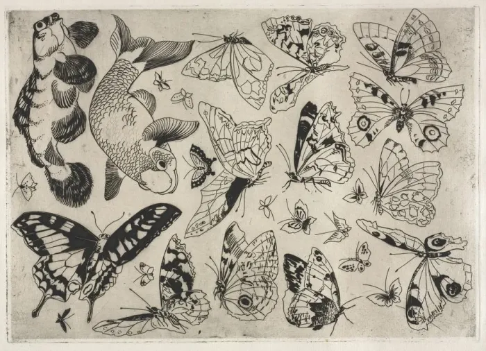 Framed Print : Dinner Service (Rousseau service): Butterflies and Fish (no Framed Print : Dinner Service (Rousseau service): Butterflies and Fish (no
