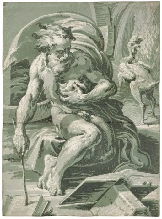 Framed Print : Diogenes, after 1527. Creator: Ugo da Carpi (1480-1532) Framed Print : Diogenes, after 1527. Creator: Ugo da Carpi (1480-1532)