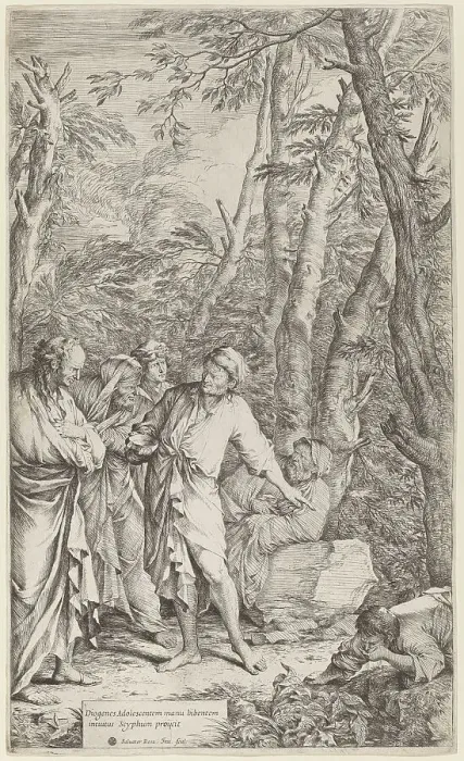 Framed Print : Diogenes Casting Away His Bowl, 1615-1673. Creator: Salvator Rosa Framed Print : Diogenes Casting Away His Bowl, 1615-1673. Creator: Salvator Rosa