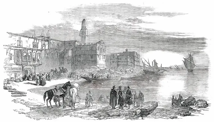 Framed Print : Diorama of the Route of the Overland Mail to India - Leaving Suez, 1850. Creator: Unknown Framed Print : Diorama of the Route of the Overland Mail to India - Leaving Suez, 1850. Creator: Unknown