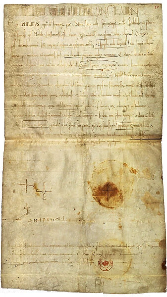 Diploma of Philip I in favor of the Abbey of St. Crepin in Soissons, with signature by Anne of Kiev, Queen of France, 1063. Artist: Medieval Document
