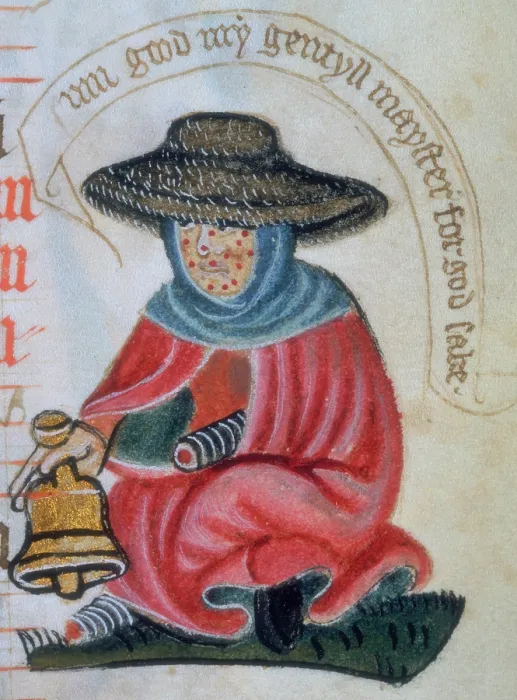 Framed Print : Disabled leper ringing a bell, c1400. Creator: Unknown Framed Print : Disabled leper ringing a bell, c1400. Creator: Unknown