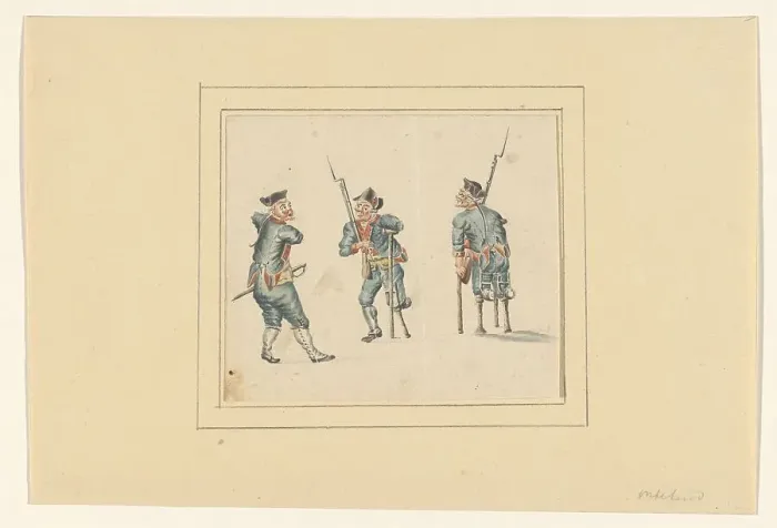 Framed Print : Three disabled soldiers, 1700-1800. Creator: Anon Framed Print : Three disabled soldiers, 1700-1800. Creator: Anon