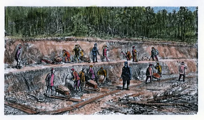 Framed Print : Disassembling works by Chinese workers during the construction of the Trans-Siberian Railway Framed Print : Disassembling works by Chinese workers during the construction of the Trans-Siberian Railway