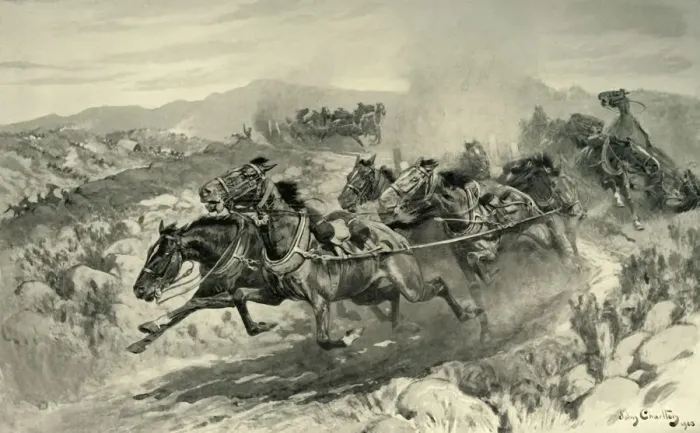 Framed Print : The Disaster at Koornspruit: Driverless Teams Stampeding, 1901. Creator: John Charlton Framed Print : The Disaster at Koornspruit: Driverless Teams Stampeding, 1901. Creator: John Charlton