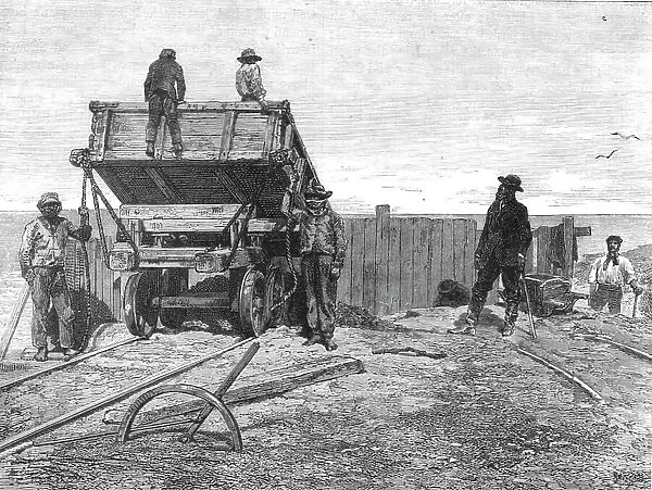 Discharging Guano-Wagons; About the Chincha Islands, 1875. Creator: Unknown