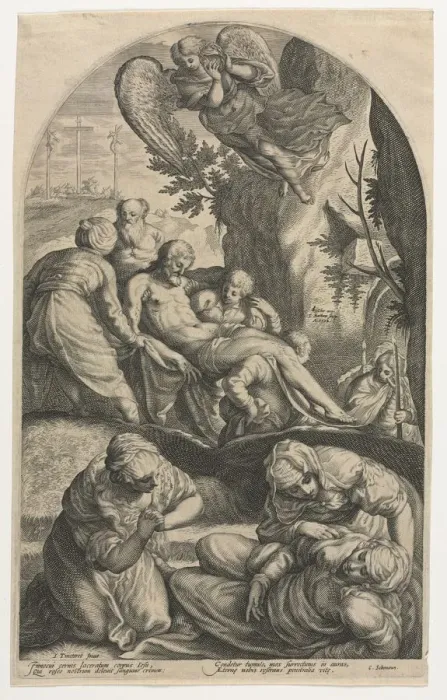Framed Print : The Disciples of Christ Carrying His Body to the Tomb, 1594. Creator: Jacob Matham (Dutch Framed Print : The Disciples of Christ Carrying His Body to the Tomb, 1594. Creator: Jacob Matham (Dutch