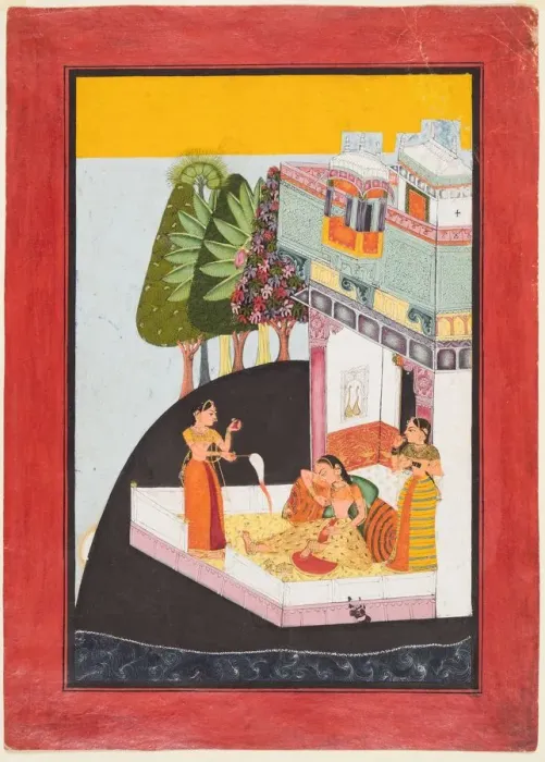 Framed Print : A Disconsolate Lady on a Terrace with Attendants, c. 1730. Creator: Unknown Framed Print : A Disconsolate Lady on a Terrace with Attendants, c. 1730. Creator: Unknown