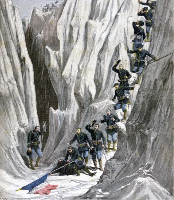 Framed Print : The discovered corpse of Lieutenant Bujon, French Alps, 1891. Artist: Henri Meyer Framed Print : The discovered corpse of Lieutenant Bujon, French Alps, 1891. Artist: Henri Meyer