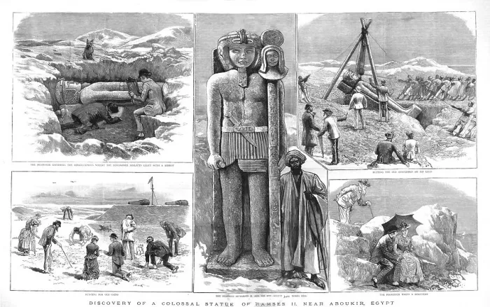 Framed Print : Discovery of a Colossal Statue of Ramses II near Aboukir, Egypt, 1886. Creator: Unknown Framed Print : Discovery of a Colossal Statue of Ramses II near Aboukir, Egypt, 1886. Creator: Unknown