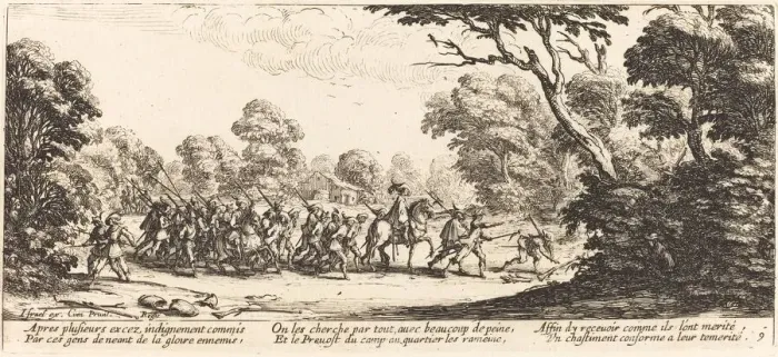 Framed Print : Discovery of the Criminal Soldiers, c. 1633. Creator: Jacques Callot Framed Print : Discovery of the Criminal Soldiers, c. 1633. Creator: Jacques Callot
