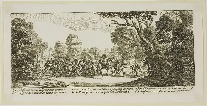 Framed Print : Discovery of the Criminal Soldiers, plate nine from The Large Miseries of War, n.d. Creator: Gerard van Schagen Framed Print : Discovery of the Criminal Soldiers, plate nine from The Large Miseries of War, n.d. Creator: Gerard van Schagen