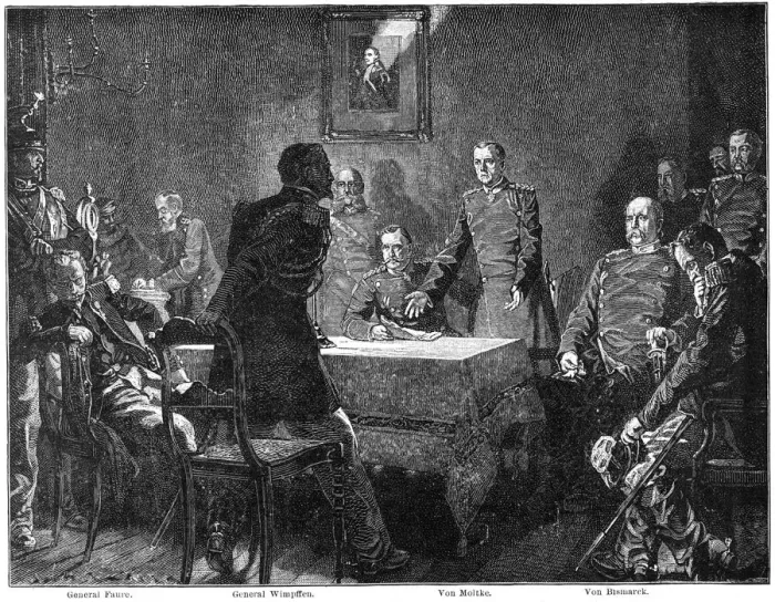 Framed Print : Discussing the surrender of France after the Battle of Sedan, Franco-Prussian War, 1870 (1900). Artist: Georg Bleibtreu Framed Print : Discussing the surrender of France after the Battle of Sedan, Franco-Prussian War, 1870 (1900). Artist: Georg Bleibtreu