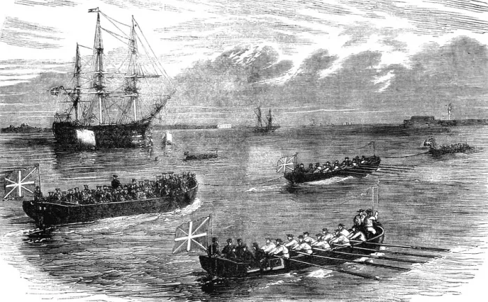 Framed Print : Disembarkation of Russian Prisoners at Sheerness, 1854. Creator: Unknown Framed Print : Disembarkation of Russian Prisoners at Sheerness, 1854. Creator: Unknown