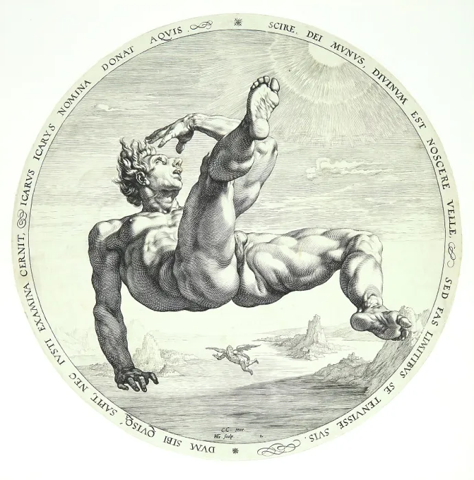 Framed Print : The Four Disgracers: Icarus, 1588. Creator: Goltzius, Hendrick (1558-1617) Framed Print : The Four Disgracers: Icarus, 1588. Creator: Goltzius, Hendrick (1558-1617)