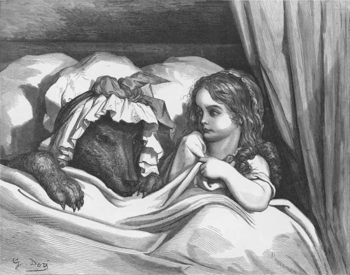 Framed Print : The Disguised Wolf, 1870. Artist: Adolphe Francois Pannemaker Framed Print : The Disguised Wolf, 1870. Artist: Adolphe Francois Pannemaker