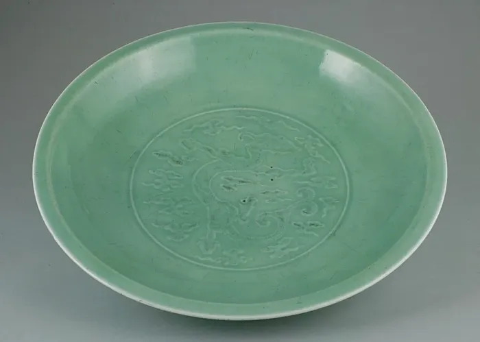 Framed Print : Dish with Dragon amid Clouds and Lotus Petals, Qing dynasty (1644-1911). Creator: Unknown Framed Print : Dish with Dragon amid Clouds and Lotus Petals, Qing dynasty (1644-1911). Creator: Unknown