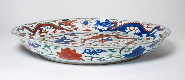 Dish with Dragons amid Clouds and Flaming Pearls; Vines