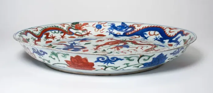 Framed Print : Dish with Dragons amid Clouds and Flaming Pearls; Vines Framed Print : Dish with Dragons amid Clouds and Flaming Pearls; Vines
