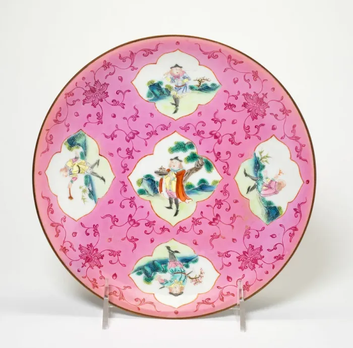 Framed Print : Dish with Five European Figures and Stylized Floral Scrolls and Five Bats on Reverse Framed Print : Dish with Five European Figures and Stylized Floral Scrolls and Five Bats on Reverse