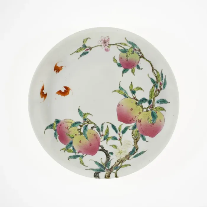 Framed Print : Dish with Fruiting Peaches, Tree Peony, Flowering Plum, and Bats, Qing dynasty Framed Print : Dish with Fruiting Peaches, Tree Peony, Flowering Plum, and Bats, Qing dynasty