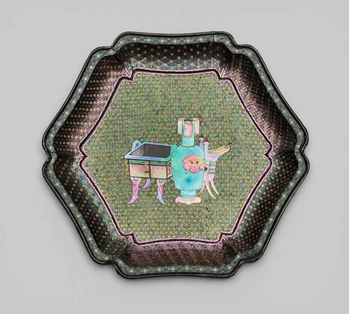 Framed Print : Dish Inlaid with Images of Ancient Bronzes, Qing dynasty (1644-1911). Creator: Unknown Framed Print : Dish Inlaid with Images of Ancient Bronzes, Qing dynasty (1644-1911). Creator: Unknown