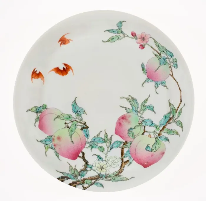 Framed Print : Dish with Peaches and Bats, Qing dynasty (1644-1911), Yongzheng reign mark and period Framed Print : Dish with Peaches and Bats, Qing dynasty (1644-1911), Yongzheng reign mark and period