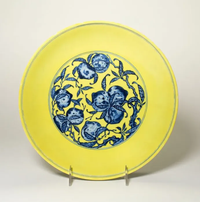 Framed Print : Dish with Peaches and Morning Glory, Qing dynasty (1644-1912), probably 19th century Framed Print : Dish with Peaches and Morning Glory, Qing dynasty (1644-1912), probably 19th century