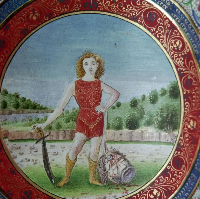 Framed Print : Dish showing David with Goliaths Head Framed Print : Dish showing David with Goliaths Head