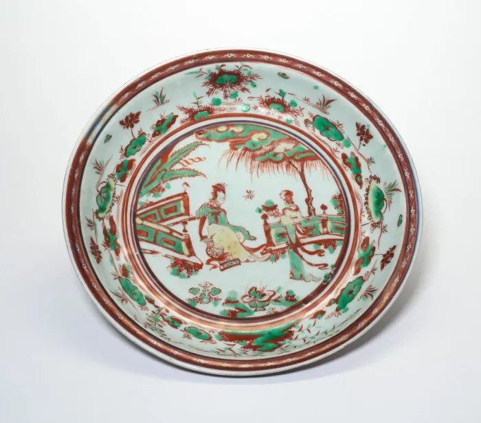 Framed Print : Dish with Two Women in a Garden, Ming dynasty (1368-1644). Creator: Unknown Framed Print : Dish with Two Women in a Garden, Ming dynasty (1368-1644). Creator: Unknown
