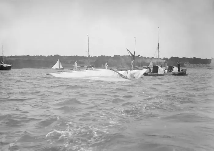 Framed Print : The dismasted sailing yacht Clio is attended to by rescue boats, 1912. Creator Framed Print : The dismasted sailing yacht Clio is attended to by rescue boats, 1912. Creator