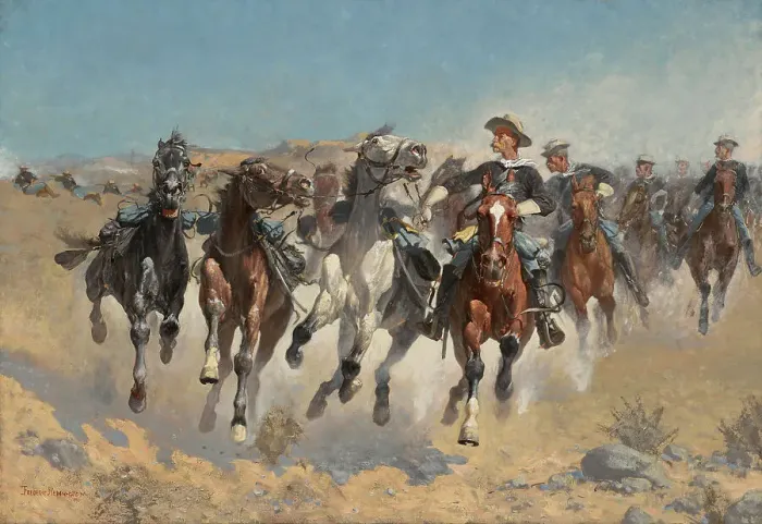 Framed Print : Dismounted: The Fourth Troopers Moving The Led Horses, 1890. Creator: Frederic Remington Framed Print : Dismounted: The Fourth Troopers Moving The Led Horses, 1890. Creator: Frederic Remington