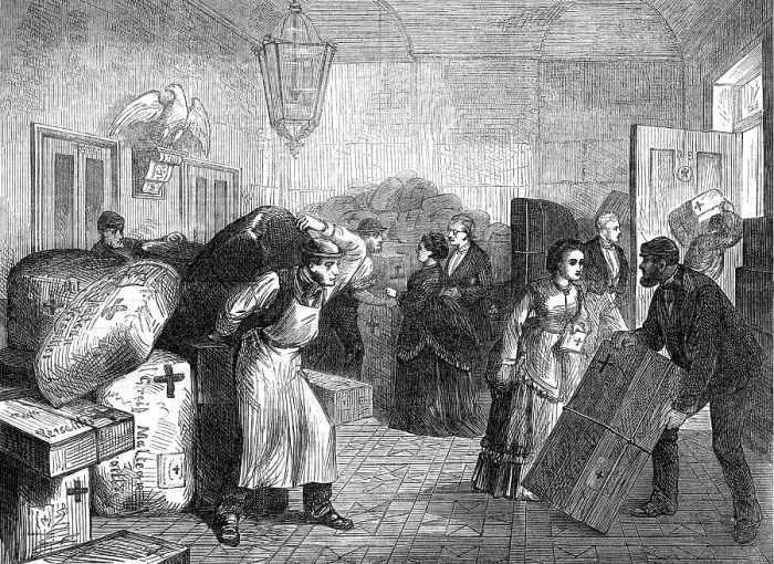 Framed Print : Dispatching packages from the Prussian Embassy for the German sick and wounded, 1871. Creator: Unknown Framed Print : Dispatching packages from the Prussian Embassy for the German sick and wounded, 1871. Creator: Unknown