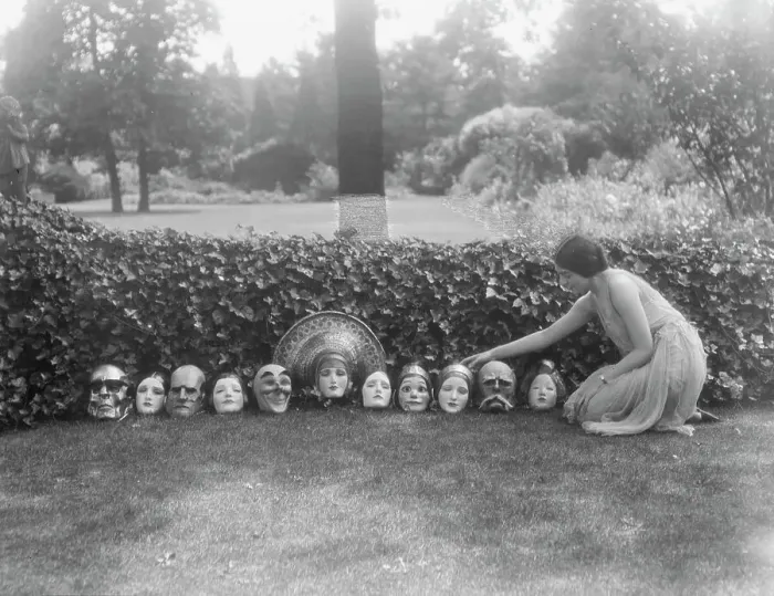 Framed Print : Display of masks made by W.T. Benda, not before 1925 Sept. 20. Creator: Arnold Genthe Framed Print : Display of masks made by W.T. Benda, not before 1925 Sept. 20. Creator: Arnold Genthe