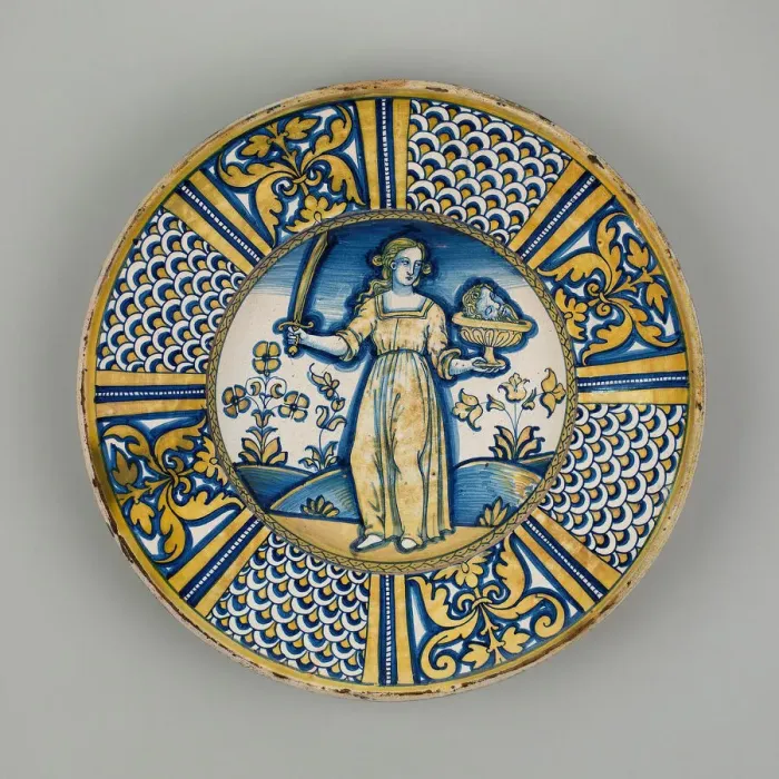 Framed Print : Display Plate with Judith Holding the Head of Holofernes, Deruta, 1500 / 1530 Framed Print : Display Plate with Judith Holding the Head of Holofernes, Deruta, 1500 / 1530