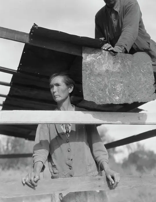 Framed Print : Dispossessed Arkansas farmers, Bakersfield, California, 1935. Creator: Dorothea Lange Framed Print : Dispossessed Arkansas farmers, Bakersfield, California, 1935. Creator: Dorothea Lange