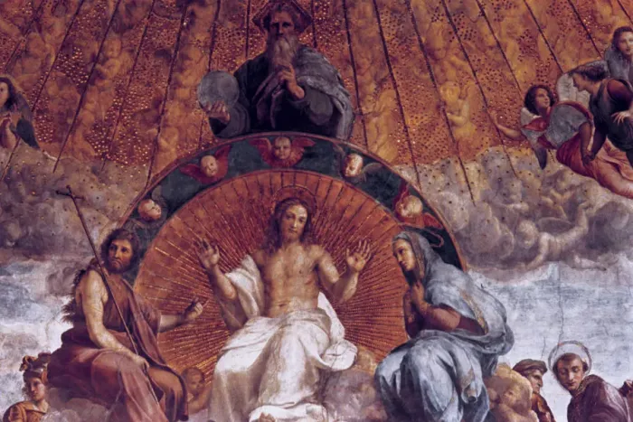 Framed Print : The Disputation on the Holy Sacrament, (detail), 1508-1509. Artist: Raphael Framed Print : The Disputation on the Holy Sacrament, (detail), 1508-1509. Artist: Raphael
