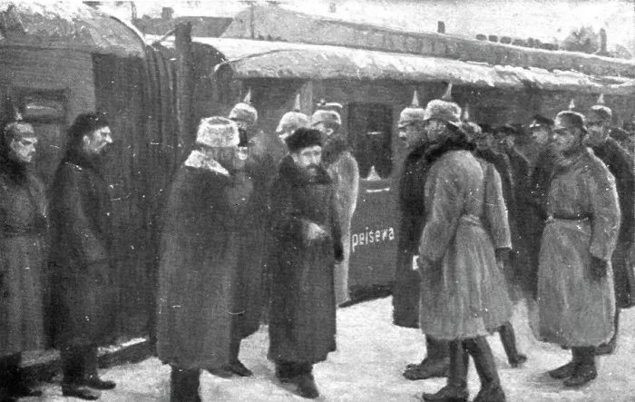 Framed Print : Dissolution of the Eastern Front; At Brest-Litovsk station: welcome of the Maximalist... 1917. Creator: Unknown Framed Print : Dissolution of the Eastern Front; At Brest-Litovsk station: welcome of the Maximalist... 1917. Creator: Unknown