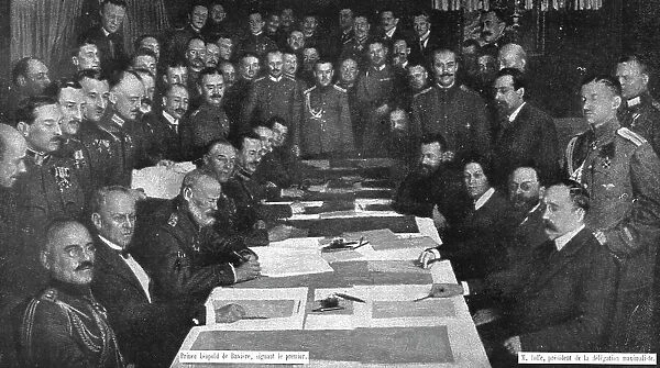 Dissolution of the Eastern Front; Signing the armistice of Brest-Litovsk.. 1917. Creator: Unknown