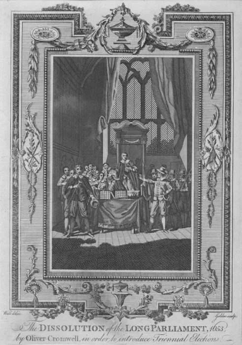 Framed Print : The Dissolution of the Long Parliament, 1653, by Oliver Cromwell, in order to intoduce Triennal Ele Artist: John Goldar Framed Print : The Dissolution of the Long Parliament, 1653, by Oliver Cromwell, in order to intoduce Triennal Ele Artist: John Goldar