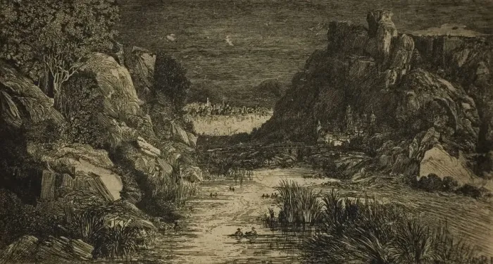 Framed Print : The Distant City, 1868. Creator: Rodolphe Bresdin Framed Print : The Distant City, 1868. Creator: Rodolphe Bresdin