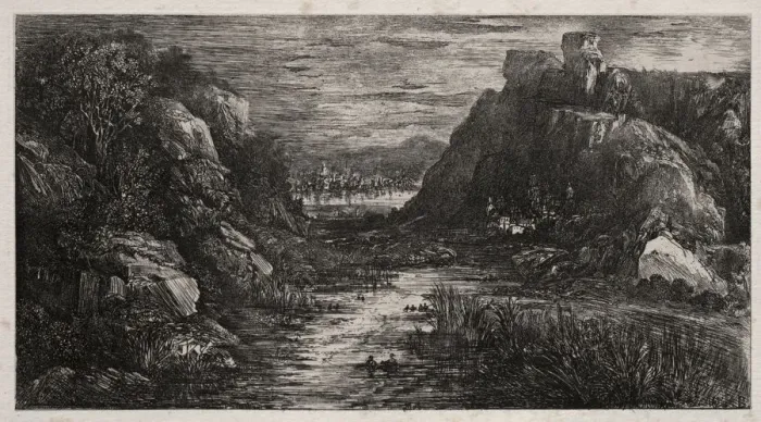 Framed Print : The Distant City, 1868. Creator: Rodolphe Bresdin (French, 1822-1885) Framed Print : The Distant City, 1868. Creator: Rodolphe Bresdin (French, 1822-1885)