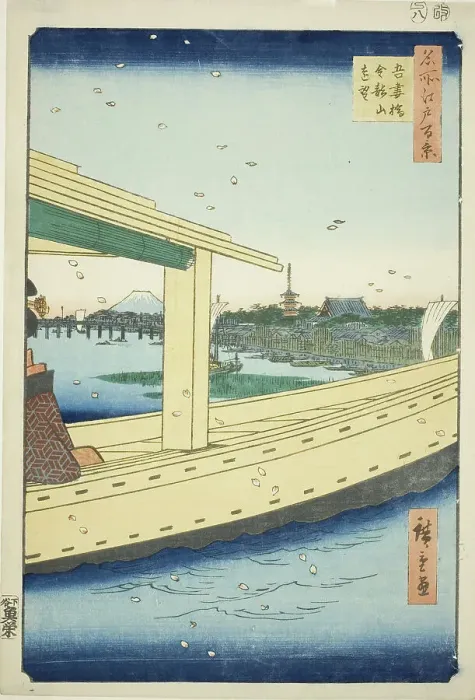 Framed Print : Distant View of Azuma Bridge and Kinryuzan Temple (Azumabashi Kinryuzan enbo), from the se... 1857. Creator: Ando Hiroshige