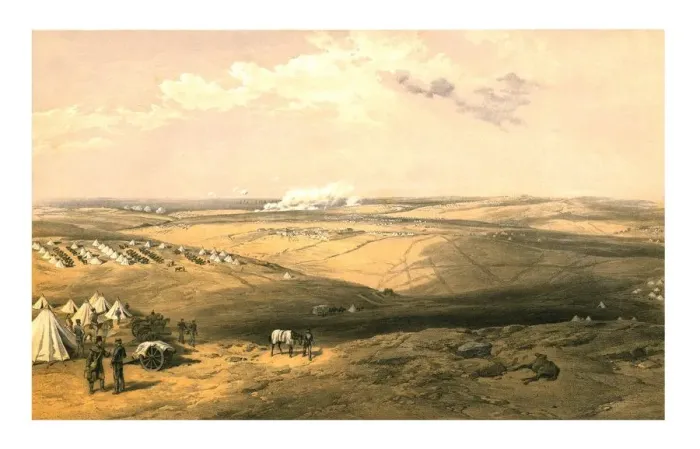 Framed Print : Distant View of Lord Raglans Headquarters before Sebastopol, 1855. Creator: Thomas Picken Framed Print : Distant View of Lord Raglans Headquarters before Sebastopol, 1855. Creator: Thomas Picken
