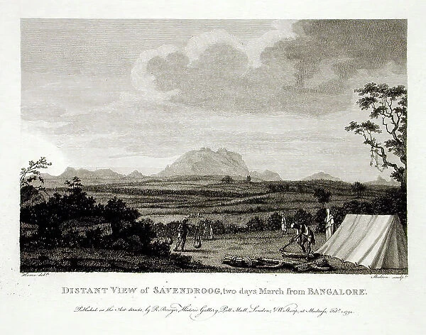 Distant View of Savendroog, Two Days March from Bangalore, 1794. Creator: Robert Home
