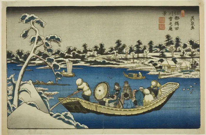Framed Print : Distant View of Snow on the Sumida River in Edo, Japan, c. 1840 / 44. Creator: Ikeda Eisen Framed Print : Distant View of Snow on the Sumida River in Edo, Japan, c. 1840 / 44. Creator: Ikeda Eisen